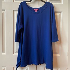 Royal Blue Woman Within 3/4 Sleeves and Shark-bite bottom top Size 1X